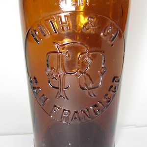 Antique Amber Whiskey Bottle – Roth & Co. San Francisco – Embossed 12 oz Bottle with Intertwined R and R Monogram – Pre-Prohibition Era