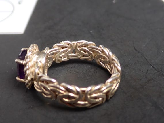 Silver Tone Byzantine Ring, Amethyst Color Gem, R… - image 4