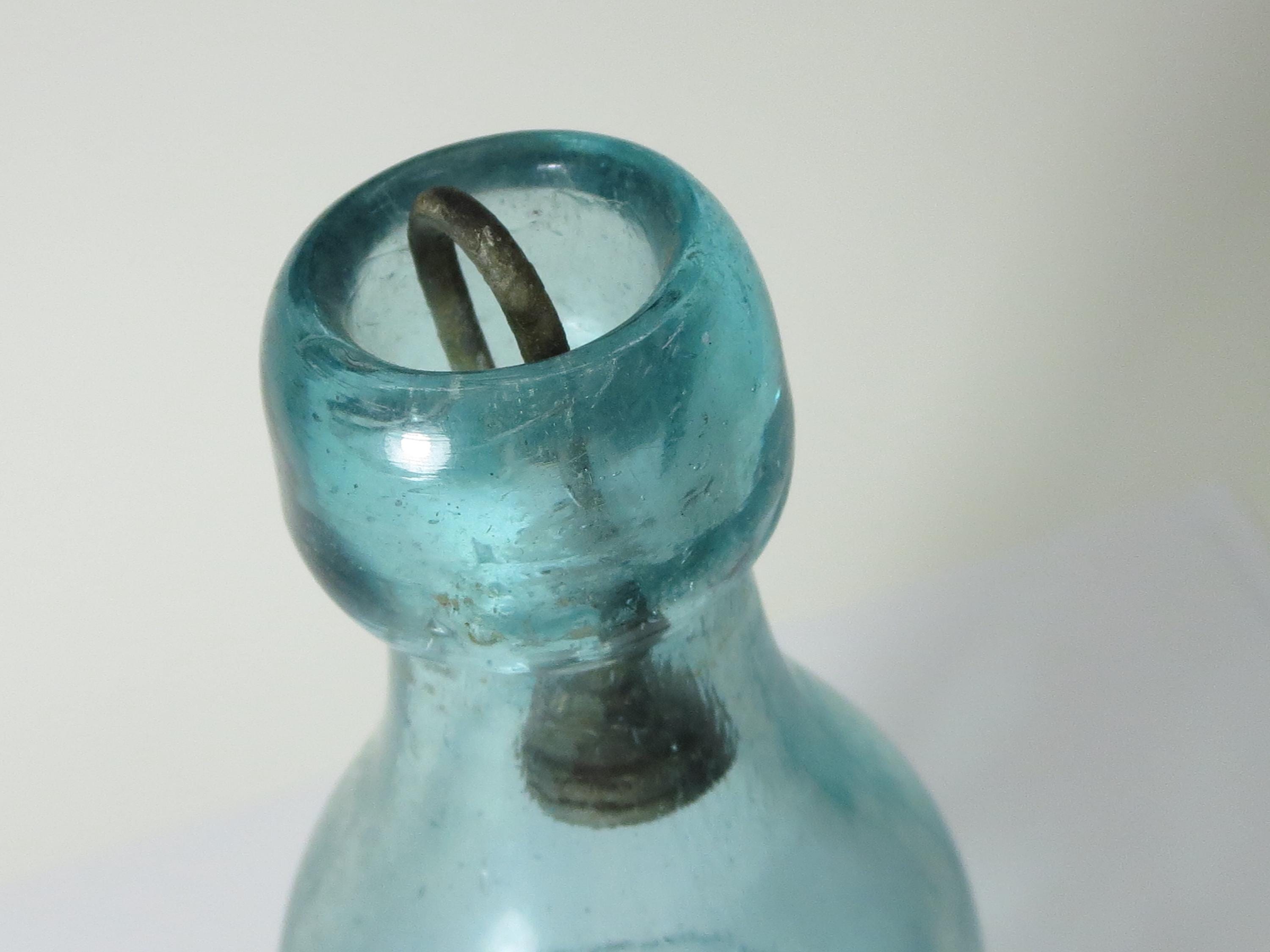 Rare “azule Seltzer Springs” Aqua Glass Hutchinson Bottle W/ Bear Logo ...