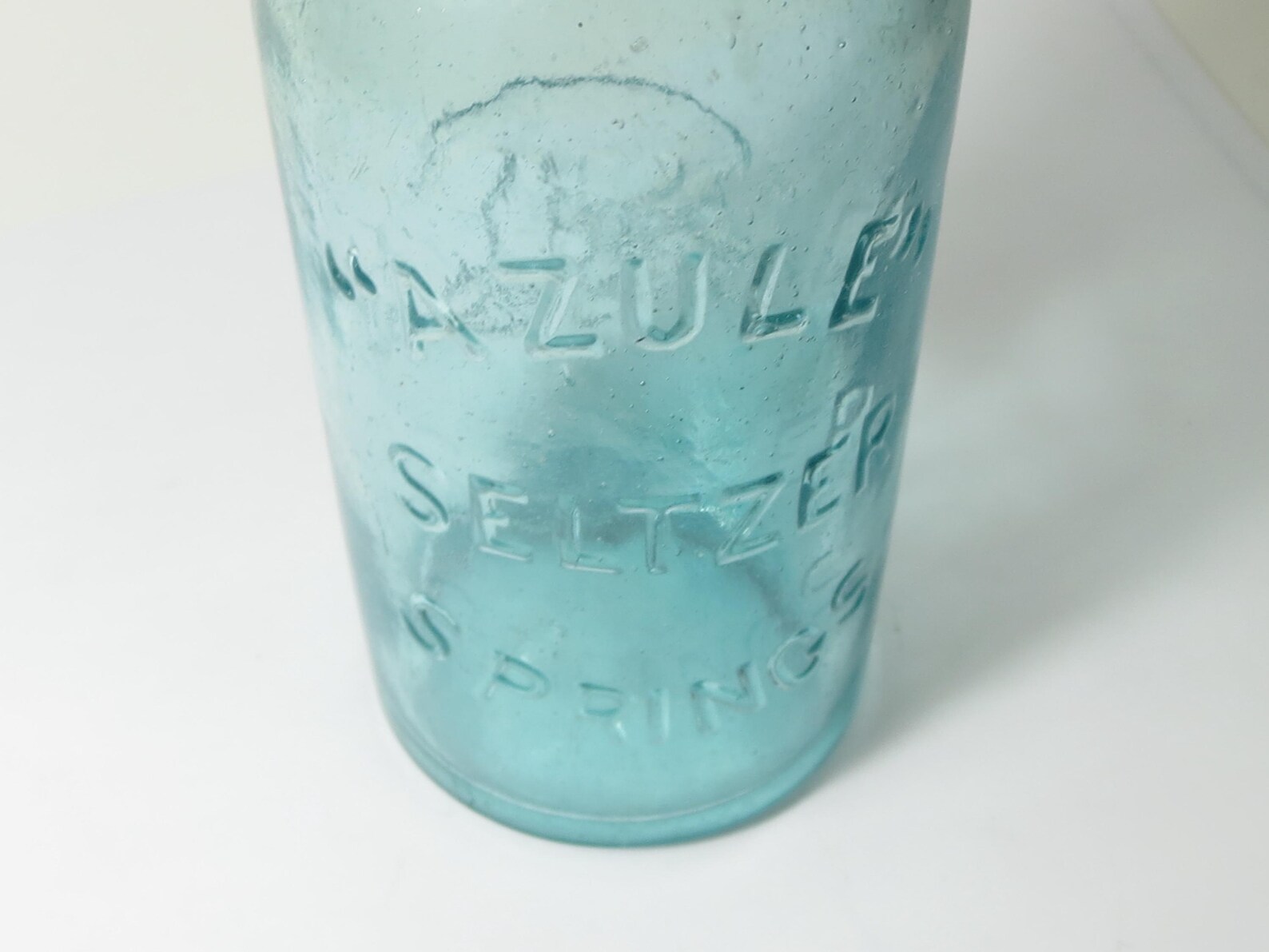 Rare “azule Seltzer Springs” Aqua Glass Hutchinson Bottle W/ Bear Logo ...