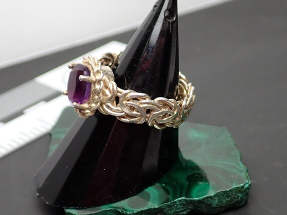 Silver Tone Byzantine Ring, Amethyst Color Gem, R… - image 3