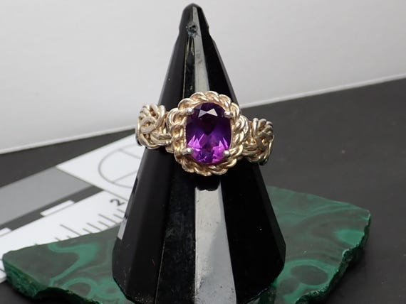 Silver Tone Byzantine Ring, Amethyst Color Gem, R… - image 2