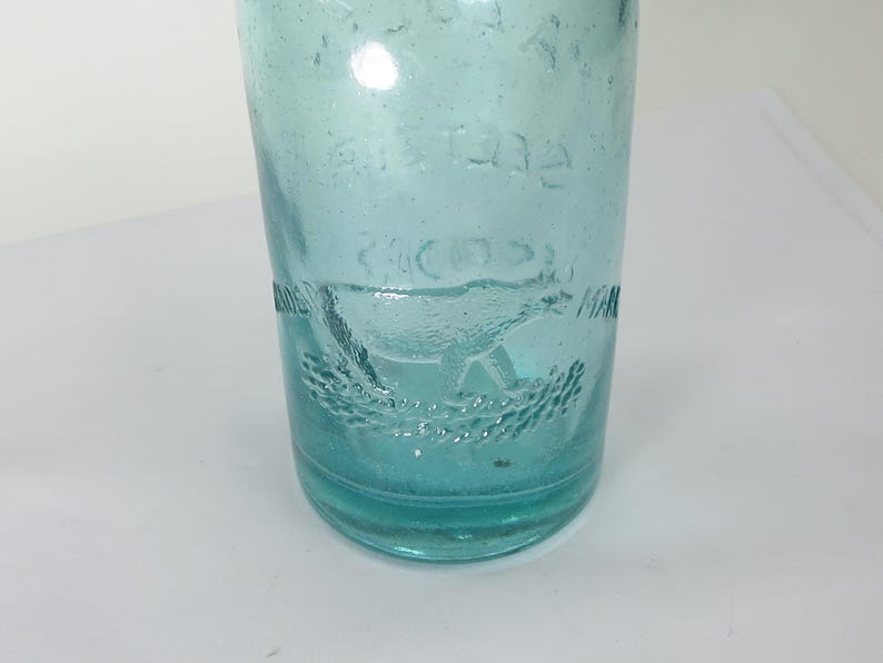 Rare “azule Seltzer Springs” Aqua Glass Hutchinson Bottle W/ Bear Logo ...