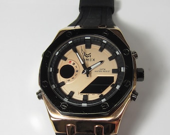Lumex Rosegold Analog-Armbanduhr: Schwarze Lünette, Kautschuk-Armband