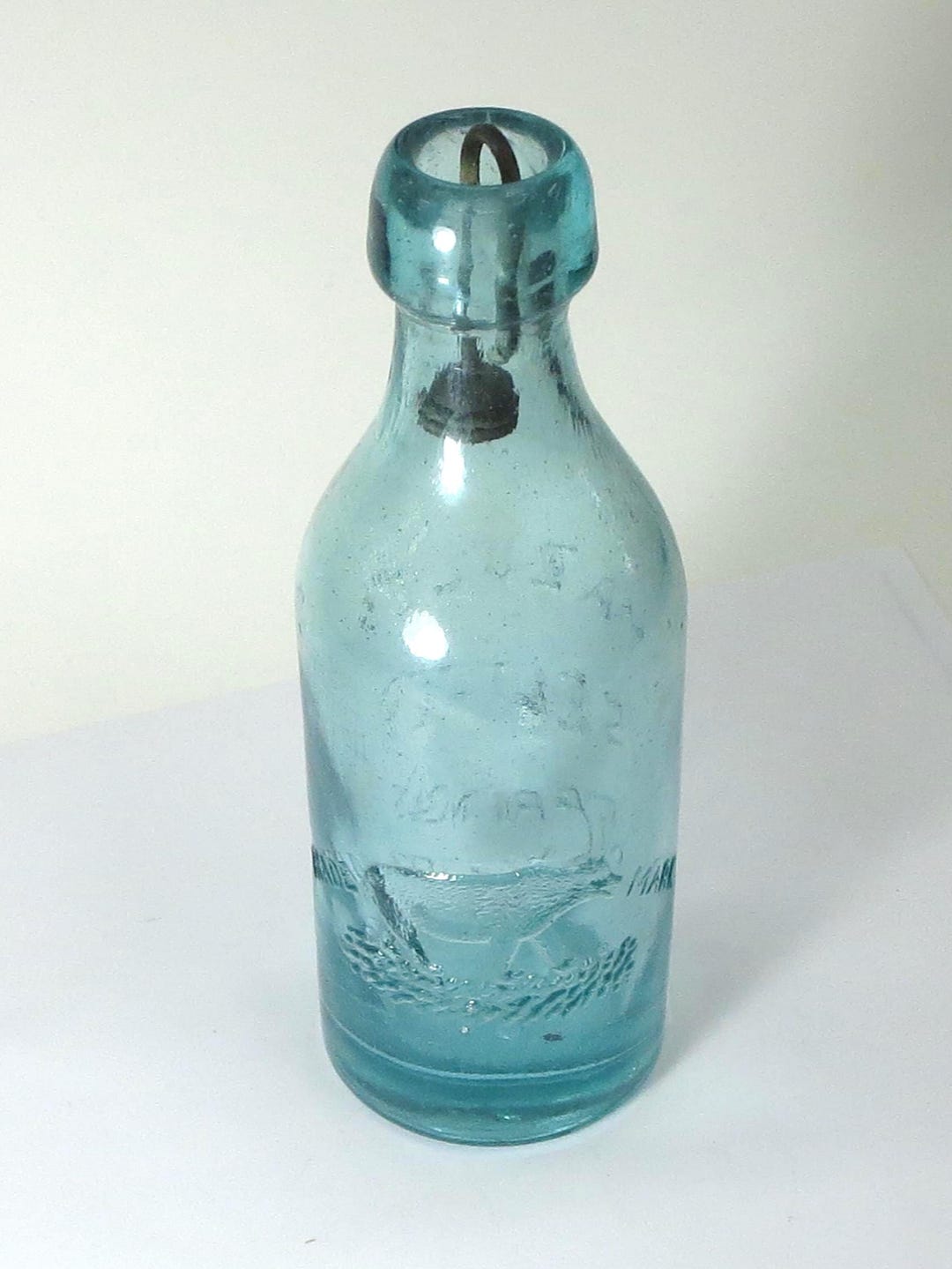 Rare “azule Seltzer Springs” Aqua Glass Hutchinson Bottle W/ Bear Logo ...