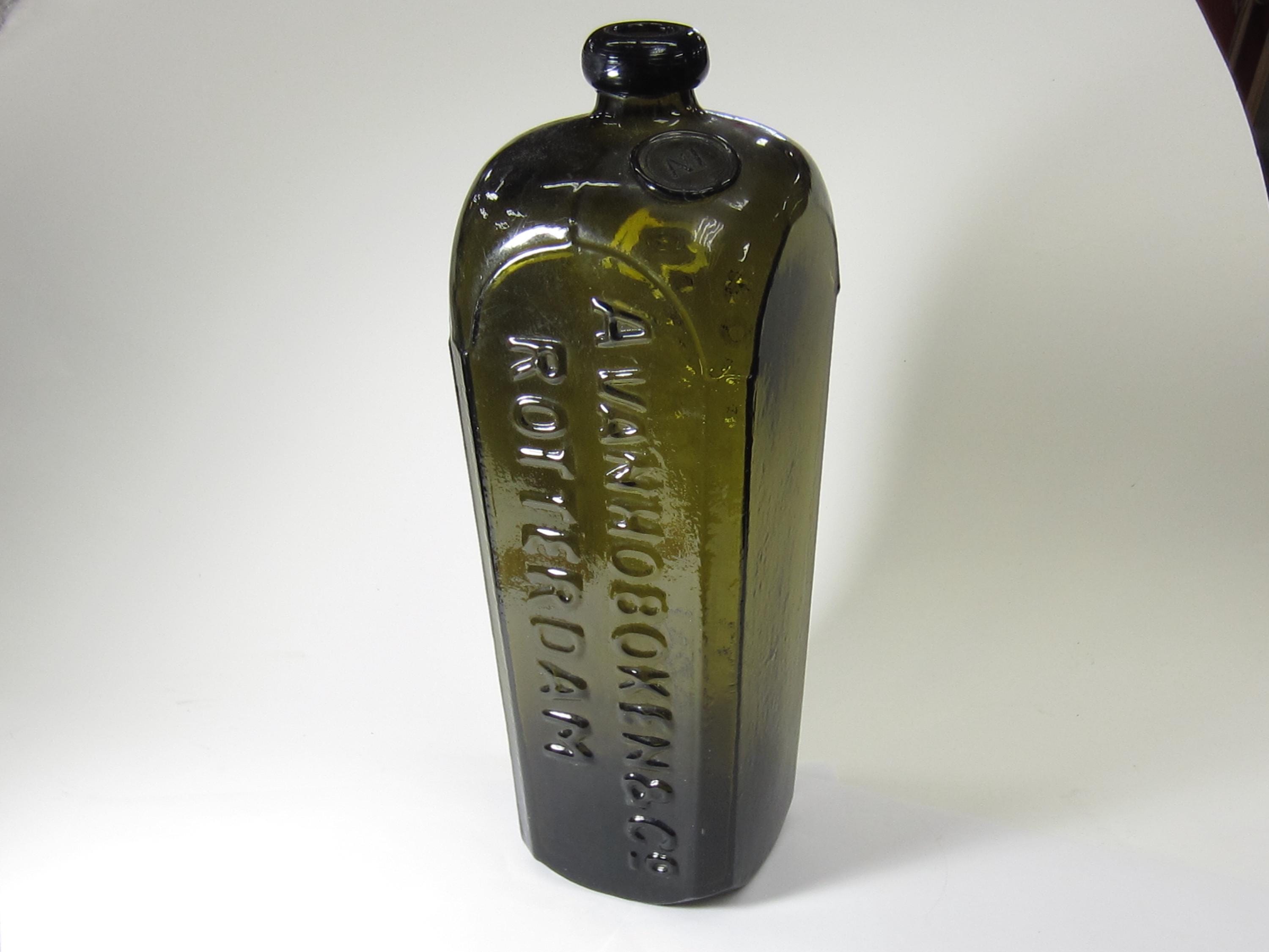 Antique A. Van Hoboken & Co Gin Bottle: Olive Green Rotterdam