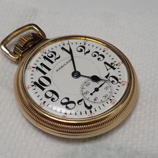 Reloj de bolsillo antiguo Hamilton Railroad, esfera abierta bañada en oro, tamaño 16