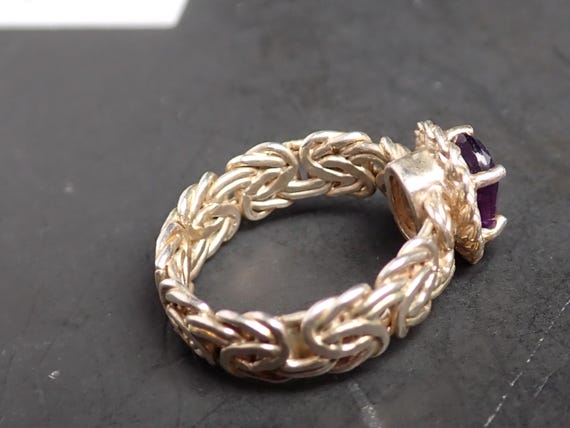 Silver Tone Byzantine Ring, Amethyst Color Gem, R… - image 5