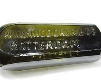 Antique A. Van Hoboken & Co Gin Bottle: Olive Green Rotterdam