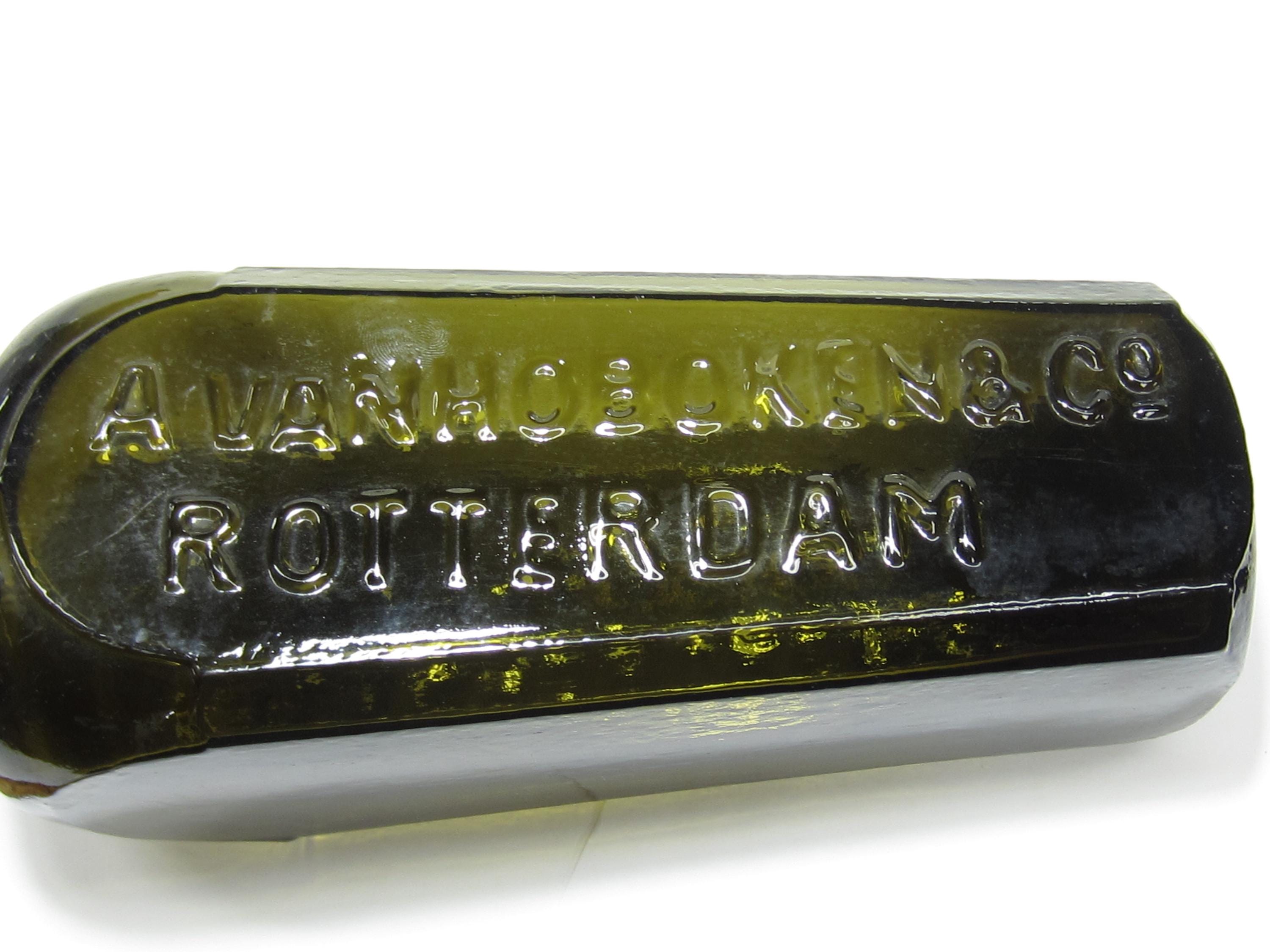 Antique A. Van Hoboken & Co Gin Bottle: Olive Green Rotterdam