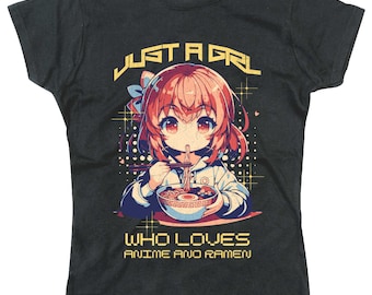 Female T Shirt Womens Anime and Ramen Funny Logo Tee