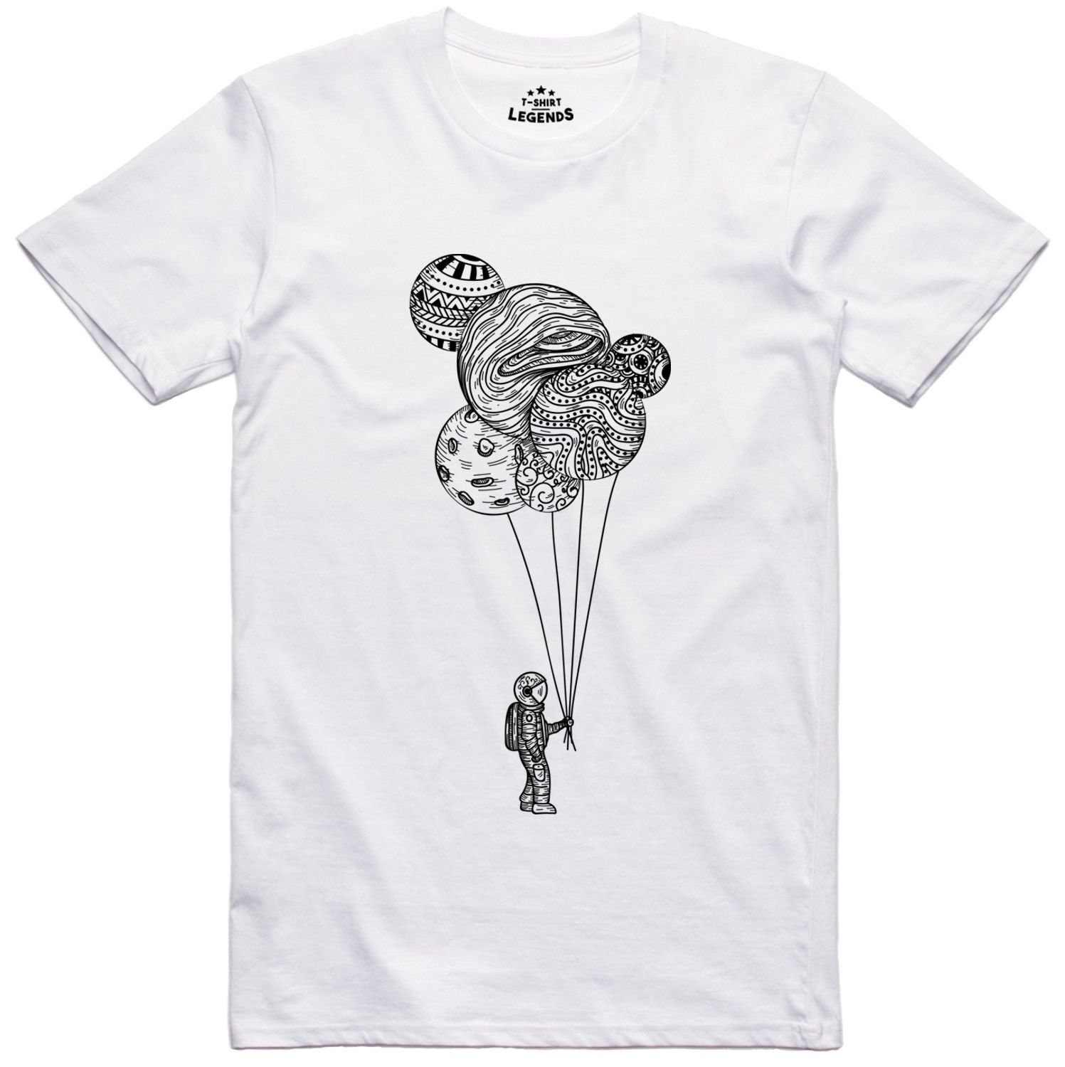Image of Astronaut Holding Planet Balloons Regular Fit Ring-Spun Pre Shrunk T Shirt