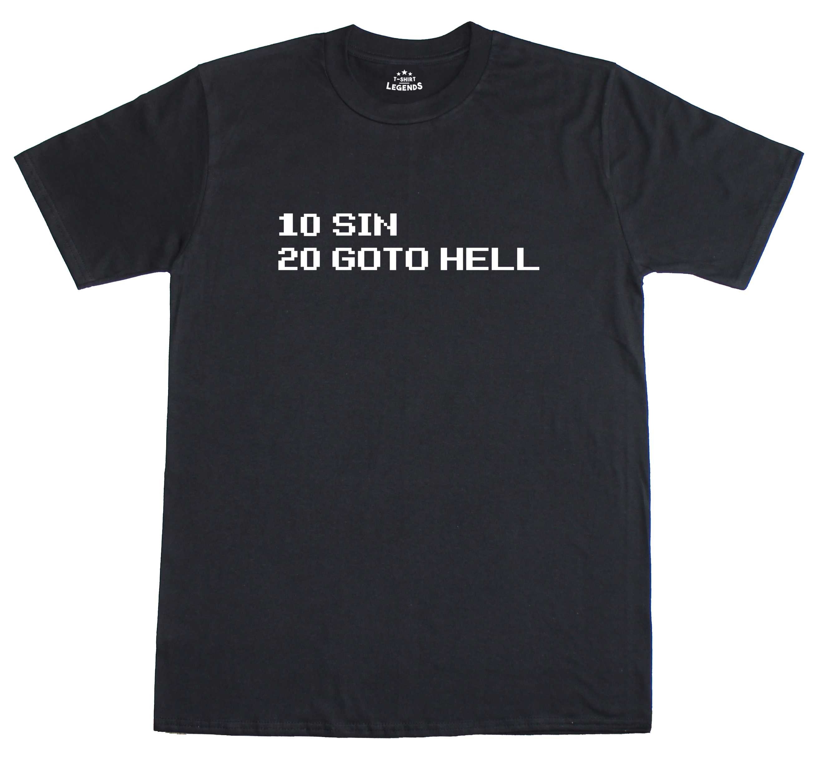 Image of 10 Sin 20 Goto Hell Computer Basic Code Retro Funny Men's Black T Shirt