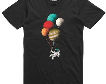 Spaceman astronaut Planet Balloons Funny 100% Cotton T Shirt