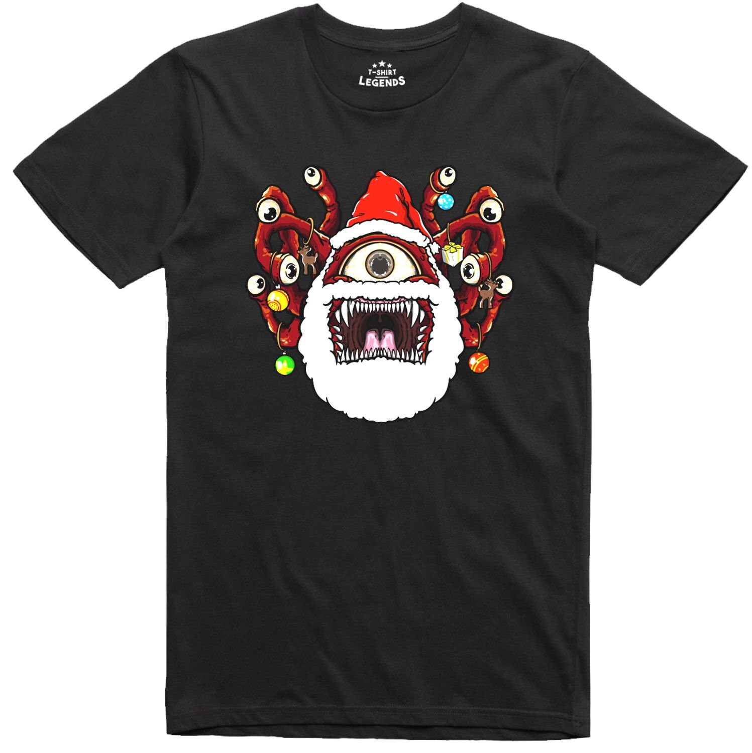 Image of Men's Christmas T Shirt Funny Santa Beholder Dungeons & Dragons Monster Retro