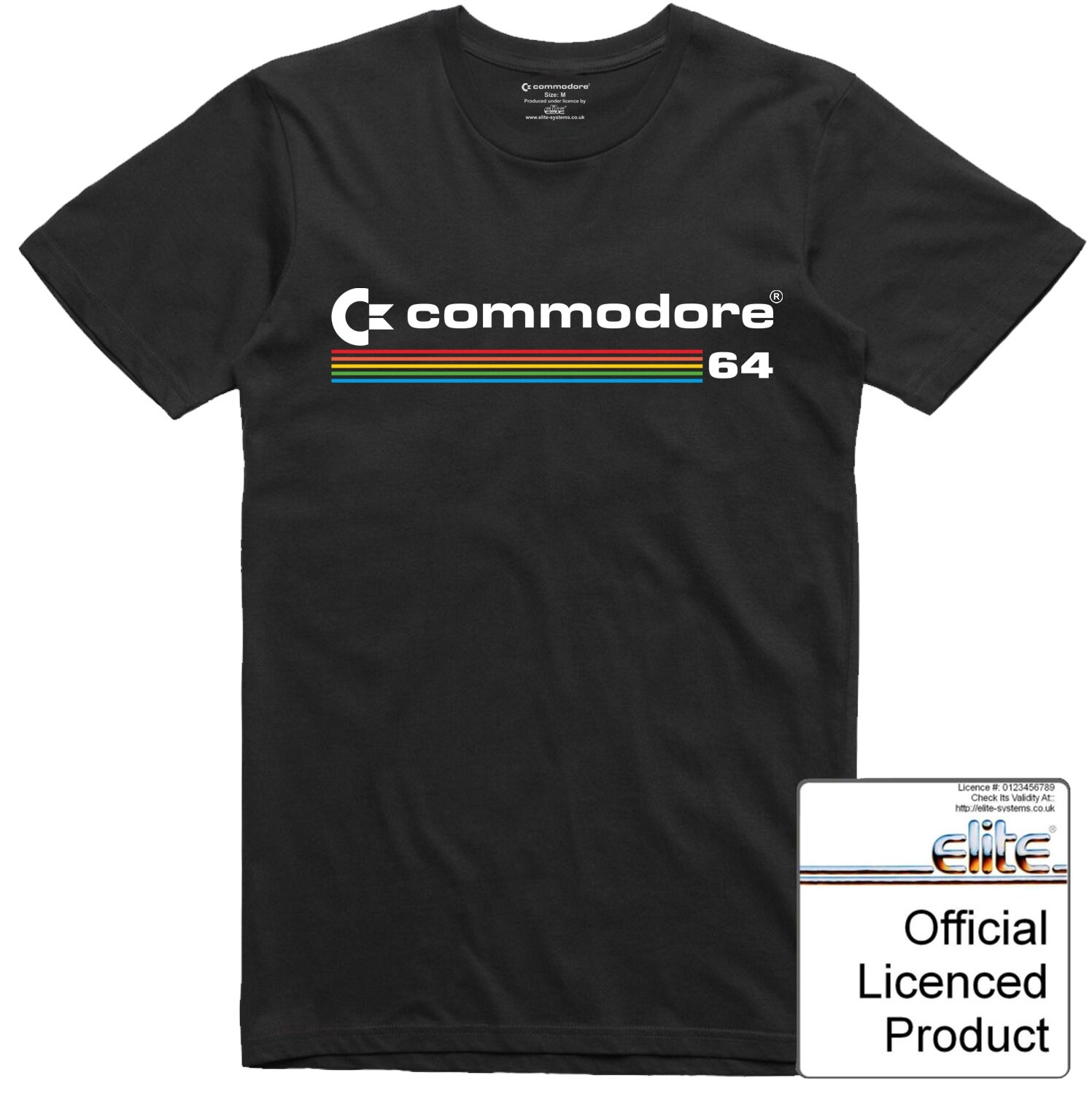 Image of Commodore 64 T Shirt Officially Licenced Vintage Computer Multi Colour Logo