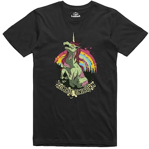 Zombie Unicorn Horror Halloween Gothic Print Design 100% Cotton T Shirtn