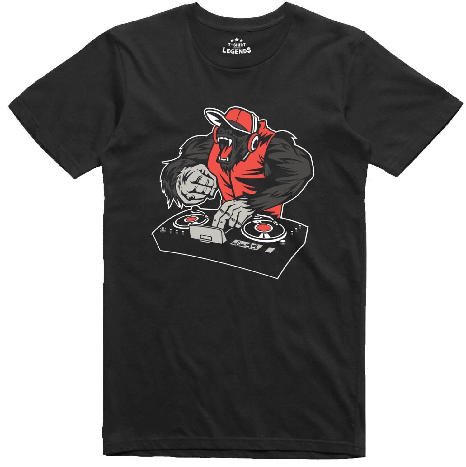 Image of Hardcore Gorilla Dj Cartoon Style Turntable Mixing T Shirt