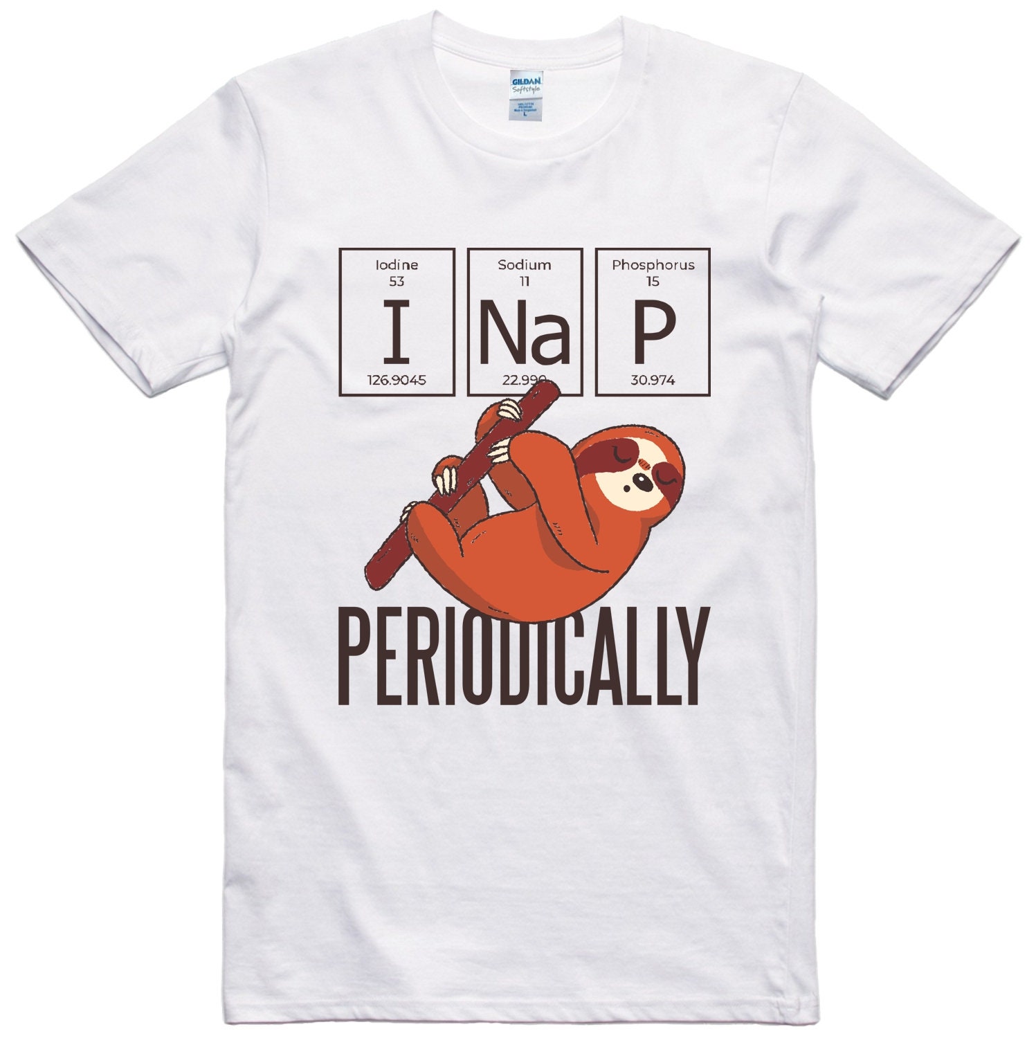 Image of Funny Unisex T Shirt Sloth Periodic Element Regular Fit 100% Cotton Tee