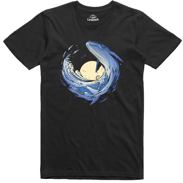 Whale T Shirt Mens Regular Fit Nature Print Cotton Tee