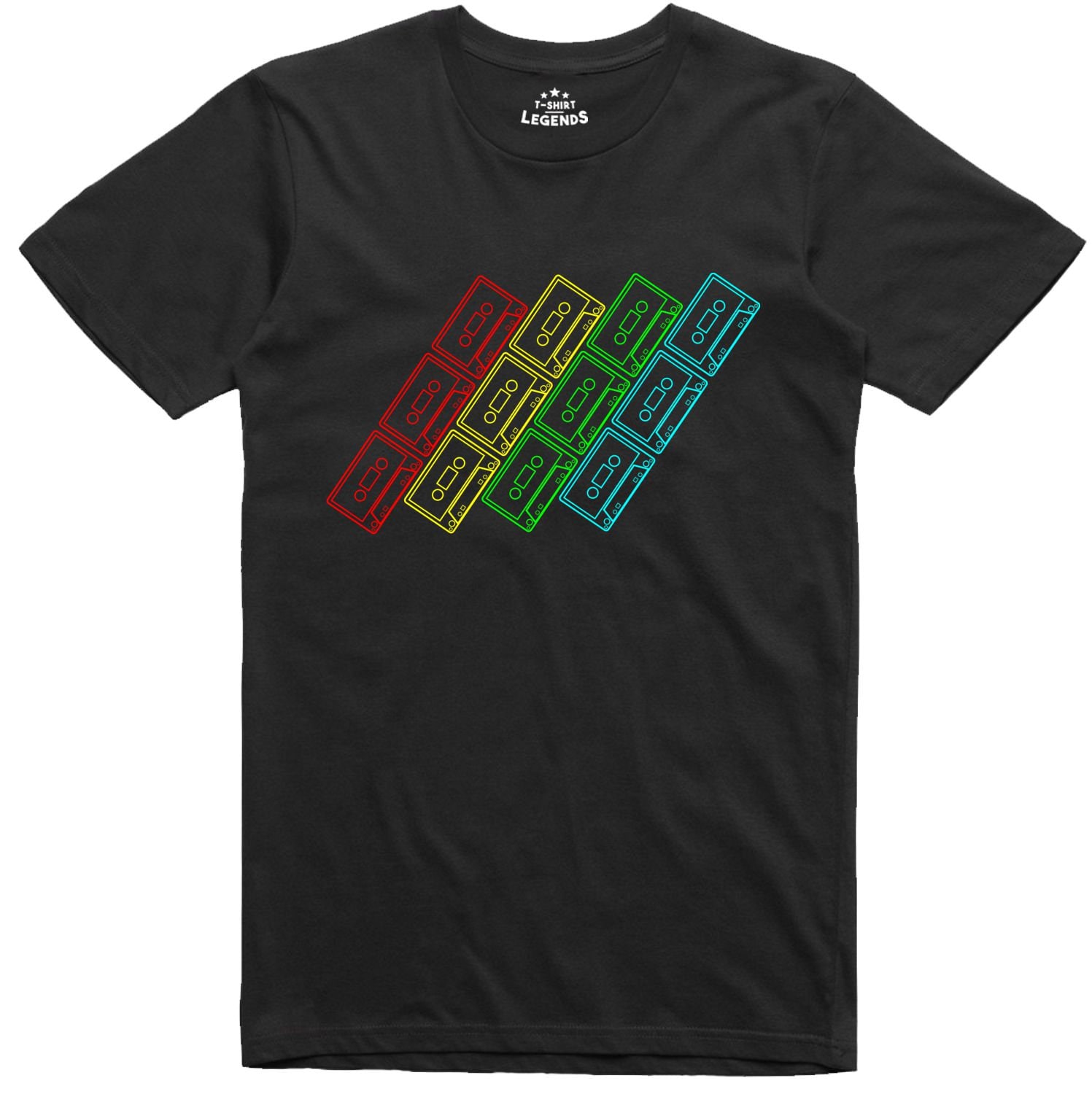 Image of Cassette Audio Tape Spectrum Colours Retro Gamer 8 Bit Era T Shirt