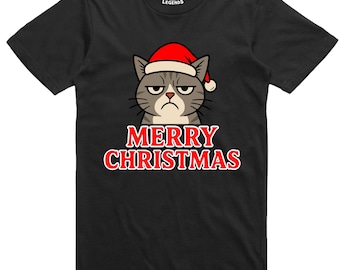 Camiseta navideña con diseño divertido de gato gruñón y corte regular