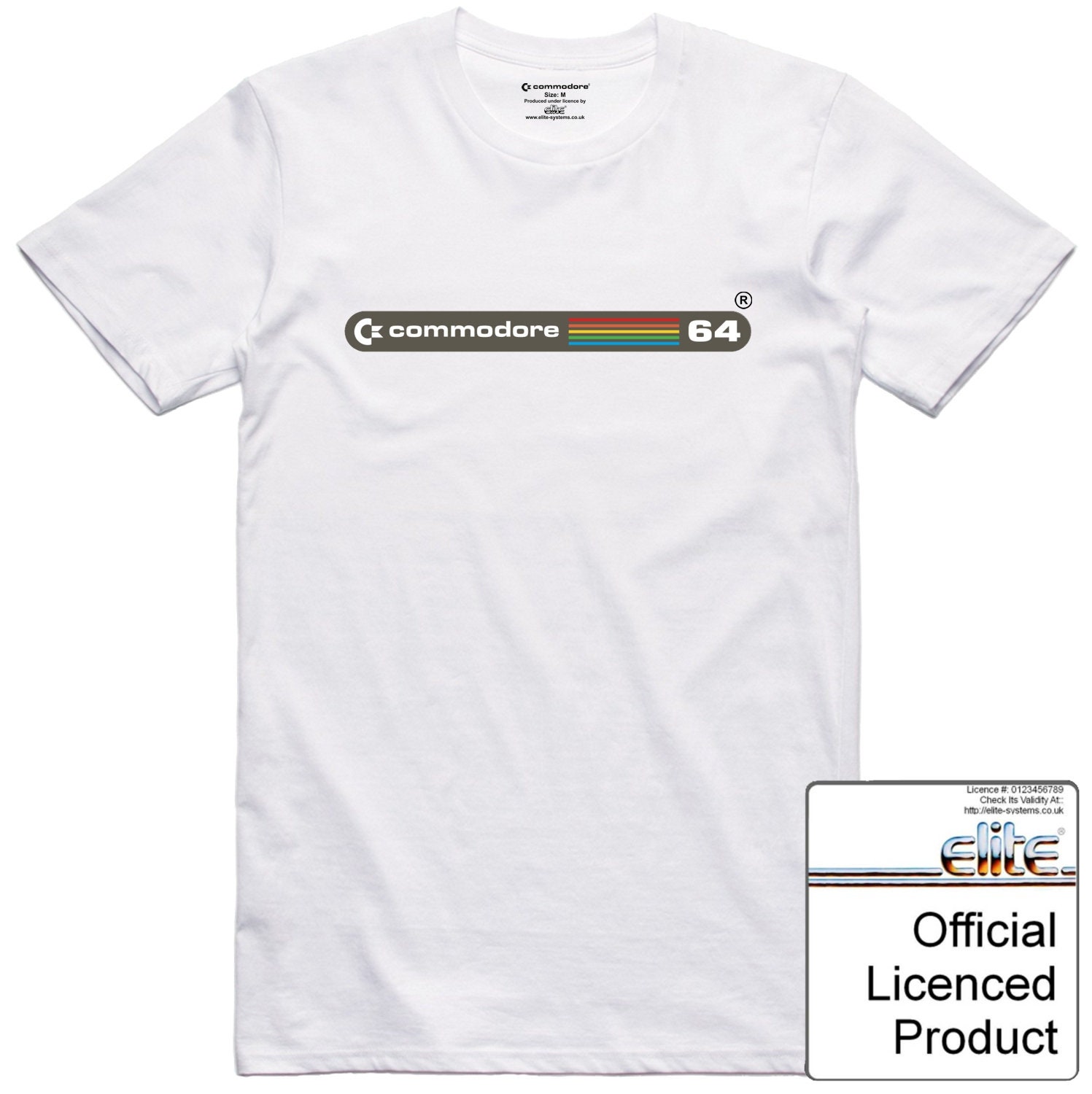 Image of Commodore 64 T Shirt Officially Licenced Vintage 8 Bit Computer Case Badge Logo