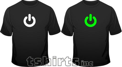 Image of Glow in The Dark Power On Print Gadget Geek Mens Loose Fit Cotton T-Shirt