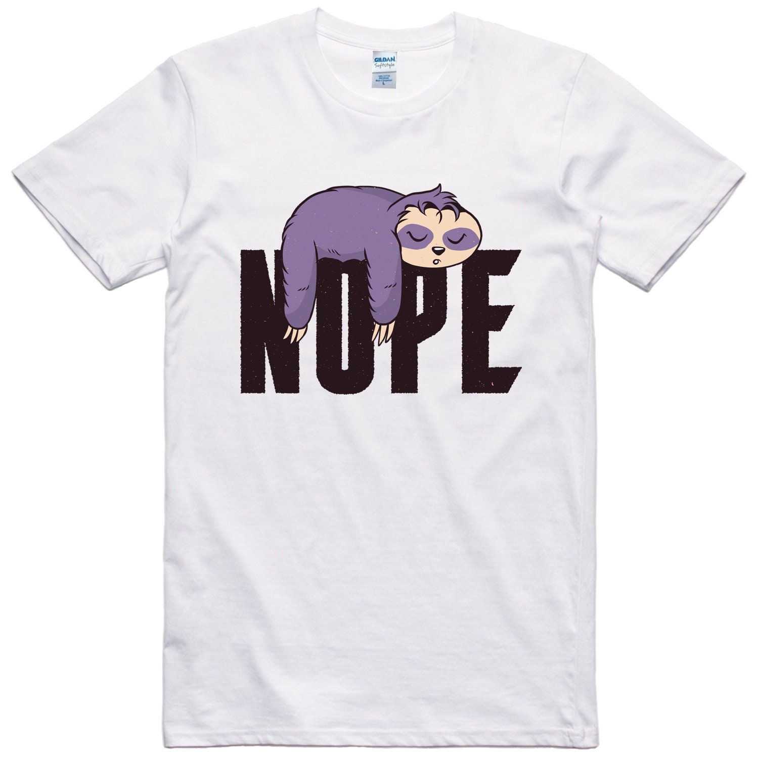 Image of Funny Mens T Shirt Sloth Nope Lazy Person Gift Regular Fit 100% Cotton Tee