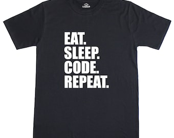 Eat Sleep Code Repeat Computer Programmer 100% Cotton Unisex Men Black T Shirt