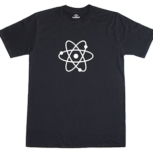 May include: A black t-shirt with a white atom symbol graphic. The text "T-Shirt Legends" is printed on the tag.