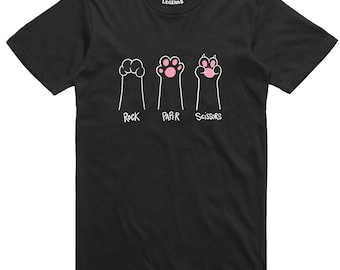 Funny Mens T Shirt Cat Paws Rock Paper Scissors T Shirt Regular Fit Cotton Tee