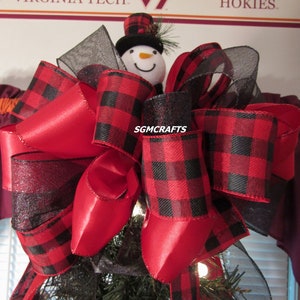 Snowman Christmas Tree Topper Snowman Snowman Plaid Christmas Tree Topper Bow Yule Tree Topper Bow Snowman Topper Bow Xmas Tree Topper
