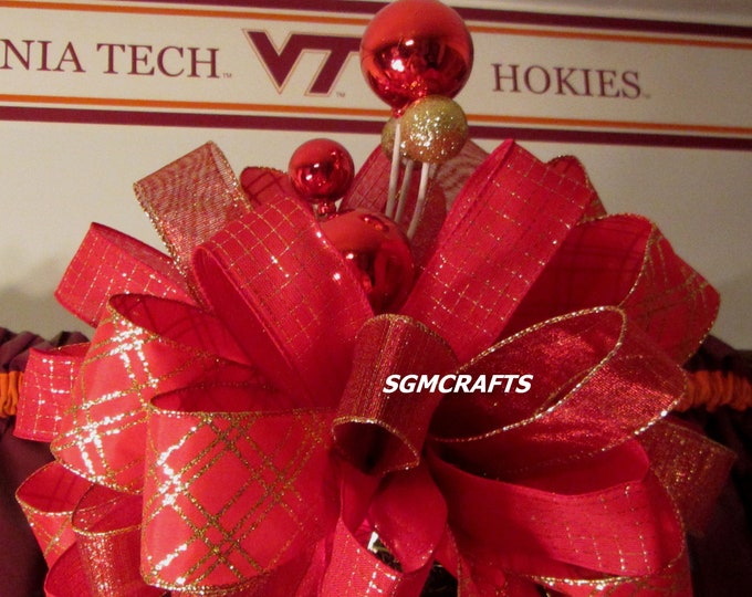 Red and Gold Christmas Tree Topper Bow Holiday Tree Topper Bow