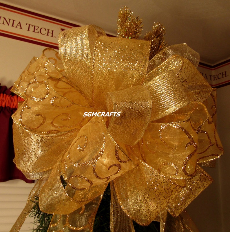 Gold Christmas Tree Topper Bow Gold Holiday Tree Topper Bow Etsy