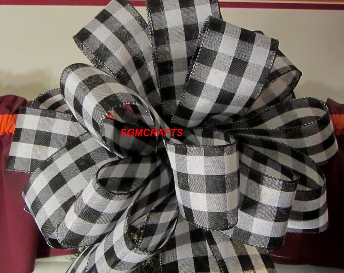 Black and White Tree Topper Bow Black and White Plaid Tree Etsy