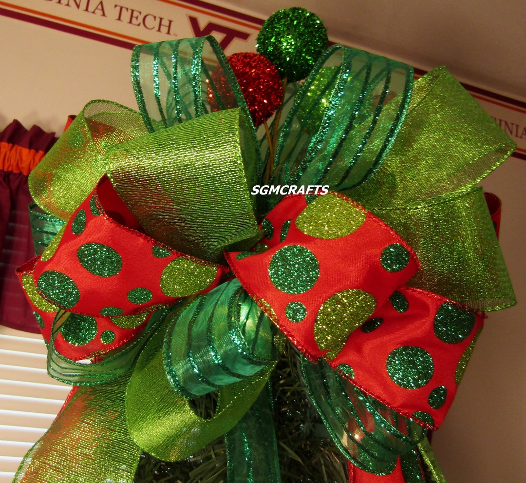 Red and Green Christmas Tree Topper Bow Red and Green Wired Ribbon Bow