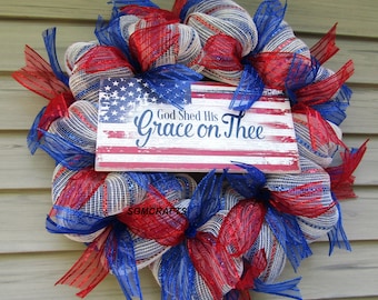 Patriotic Wreath July 4th Wreath Memorial Day Wreath Veterans Day Wreath Americana Wreath  Military Wreath Patriotic Decor