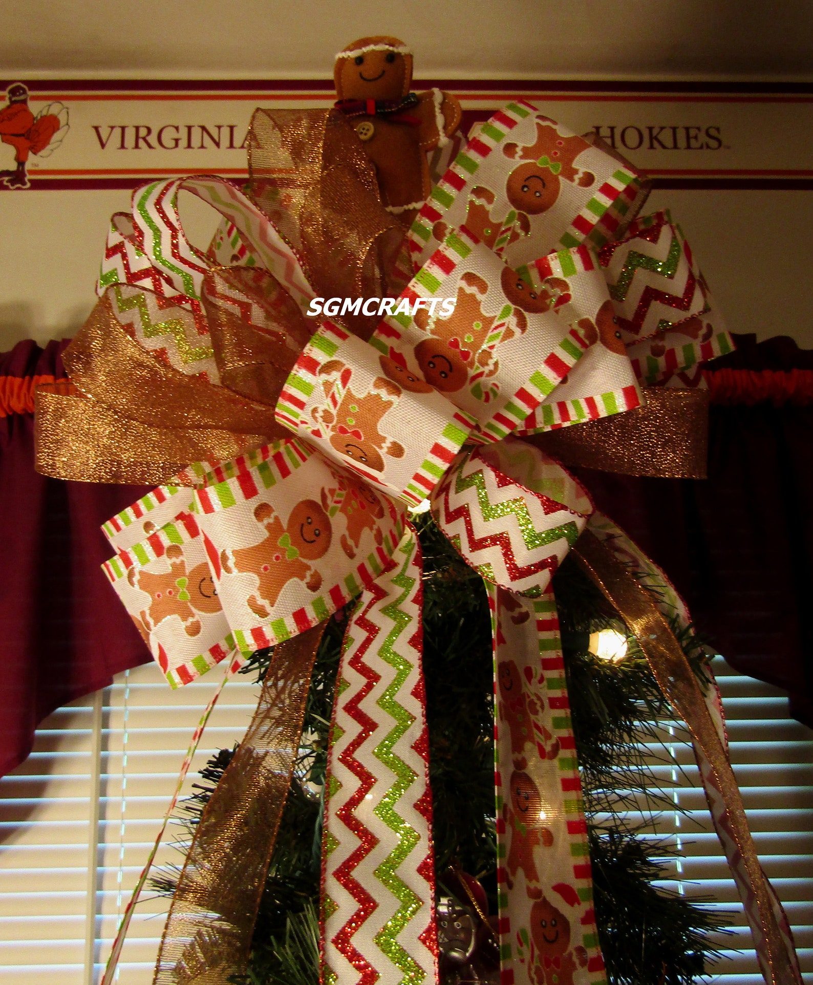 Gingerbread Man Tree Topper Bow Gingerbread Man Christmas Tree Etsy