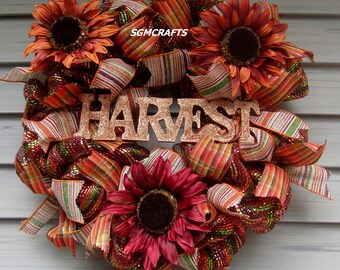 Harvest Wreath Sunflower Wreath Autumn Wreath Fall Wreath Harvest Wreath Thanksgiving Wreath Harvest Mesh Wreath Harvest Decor