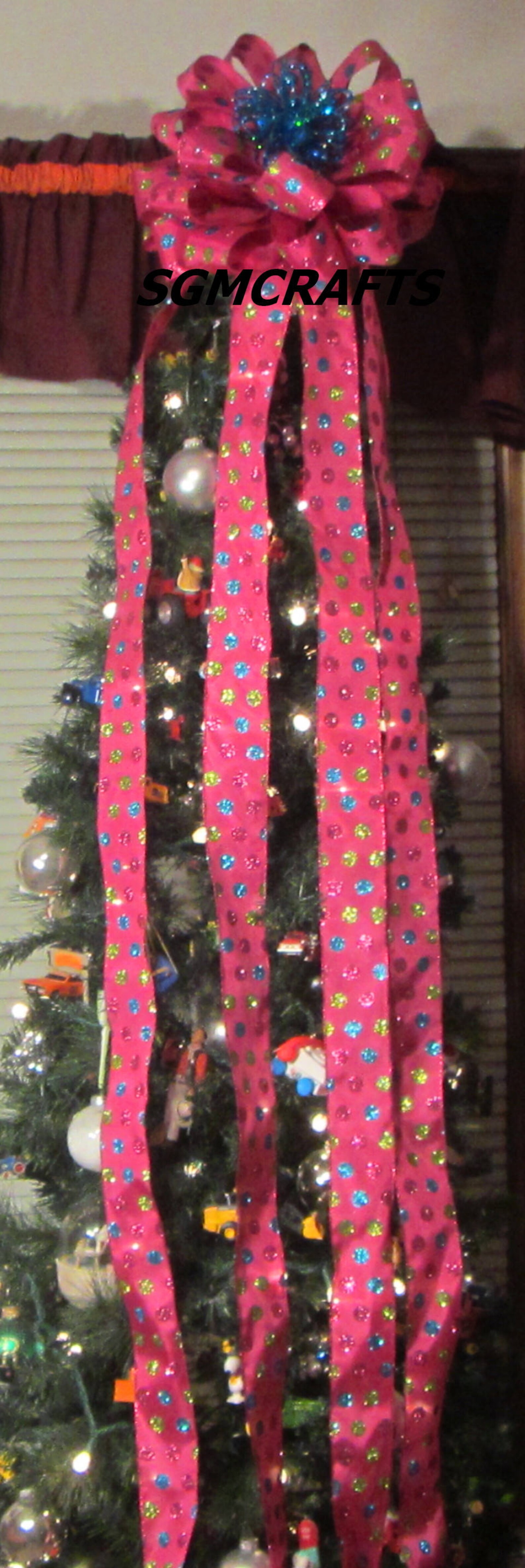 Pink Polka Dot Wired Ribbon Christmas Tree Topper Bow Etsy