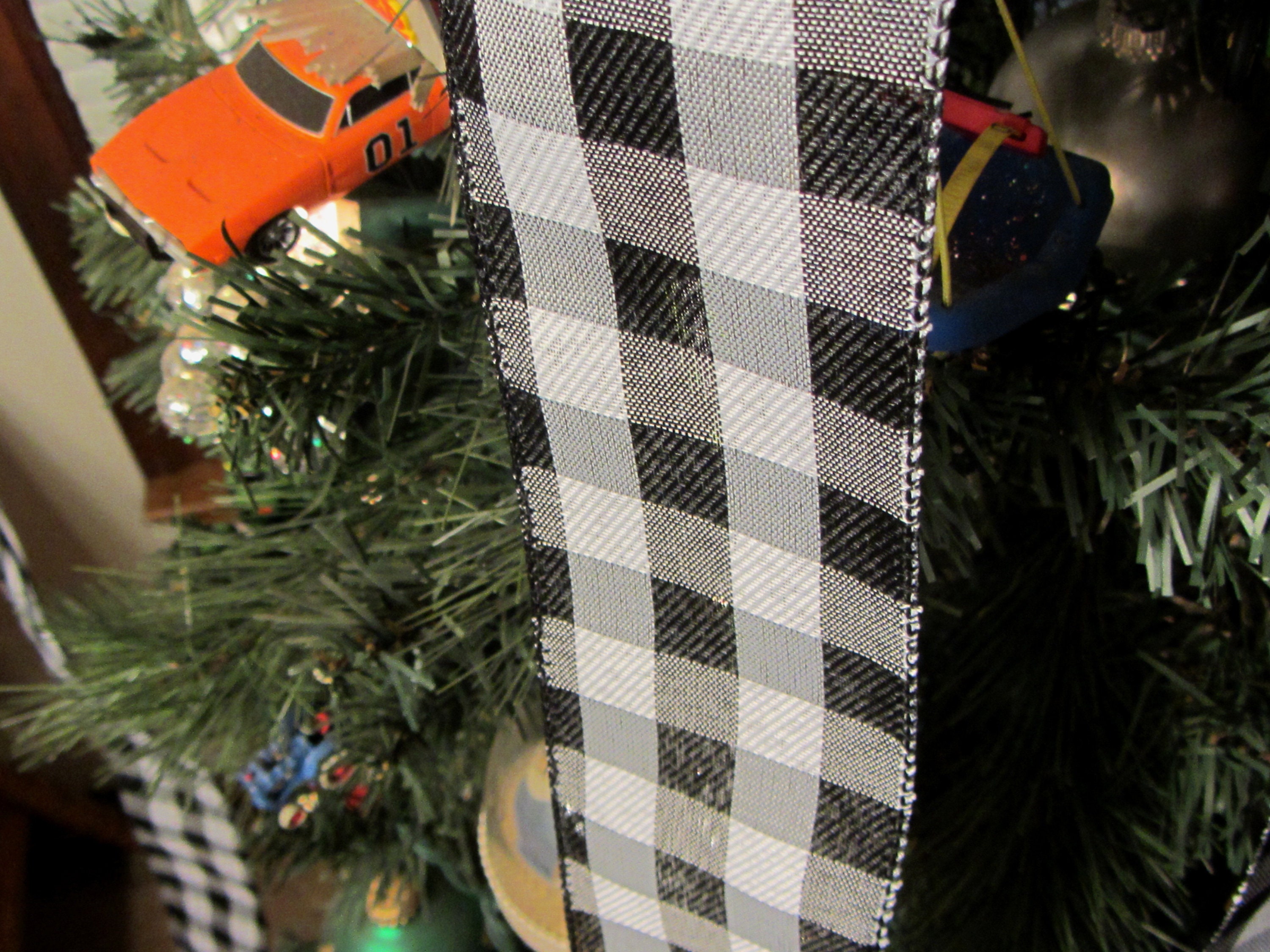 Black and White Tree Topper Bow Black and White Plaid Tree Etsy