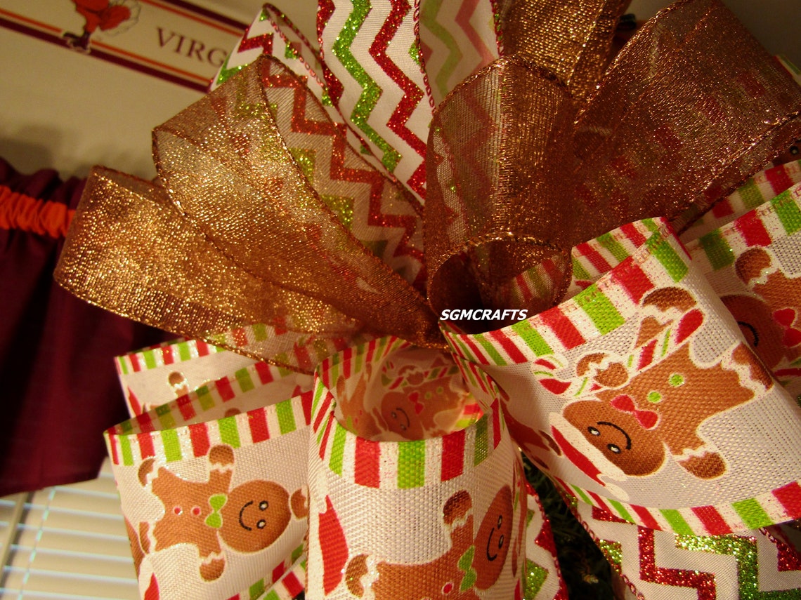 Gingerbread Man Tree Topper Bow Gingerbread Man Christmas Tree Etsy