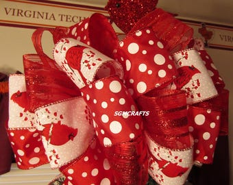 Red and White Cardinal Christmas Tree Topper Bow Christmas Tree Topper Holiday Tree Topper Xmas Tree Topper Bow Cardinal Tree Topper Bow
