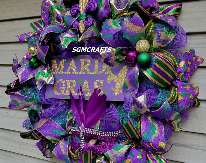 Mardi Gras Wreath Mardi Gras Party Wreath Fat Tuesday Deco Mesh Wreath