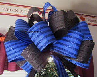 Police Colors Tree Topper Bow Police Bow Tree Topper Bow Blue and Black Bow Black and Blue Bow