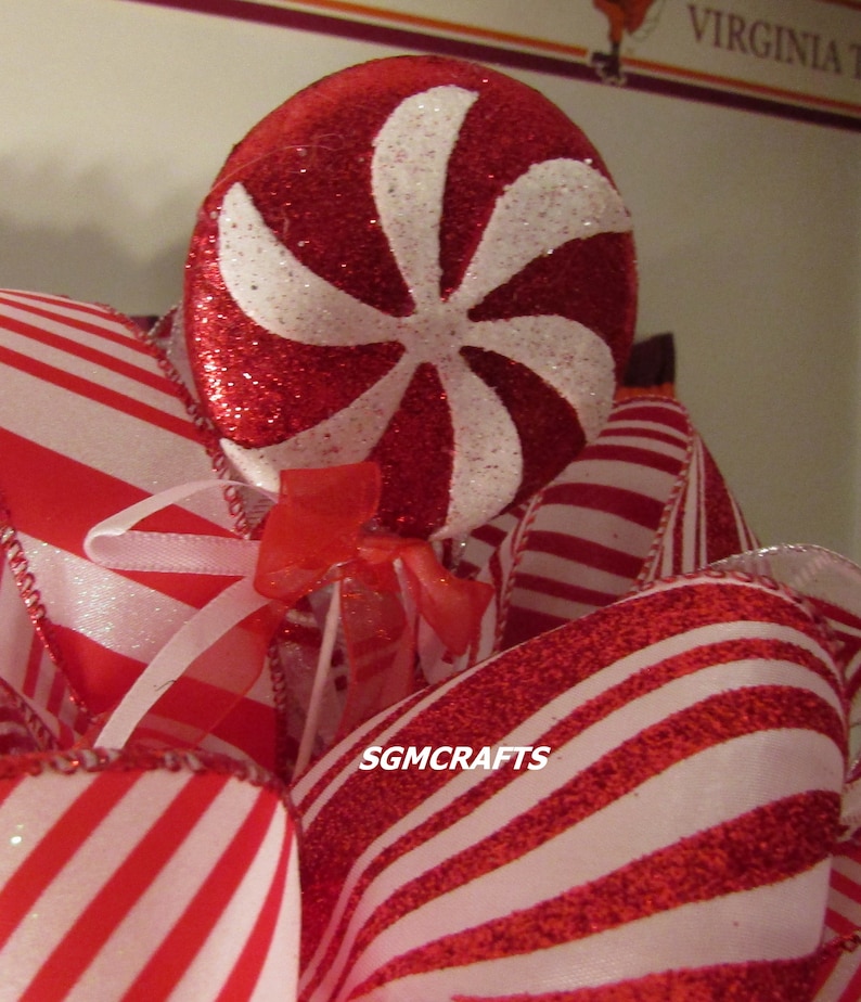 Peppermint Stripe Wired Ribbon Christmas Tree Topper Bow Peppermint ...