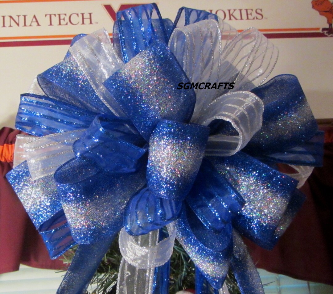 Blue and Silver Christmas Tree Topper Bow Royal Blue and Silver Tree Topper Christmas Tree