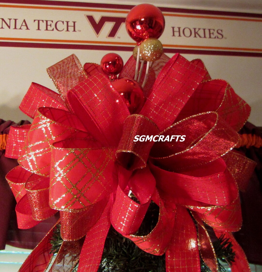Red and Gold Christmas Tree Topper Bow Holiday Tree Topper Bow Etsy