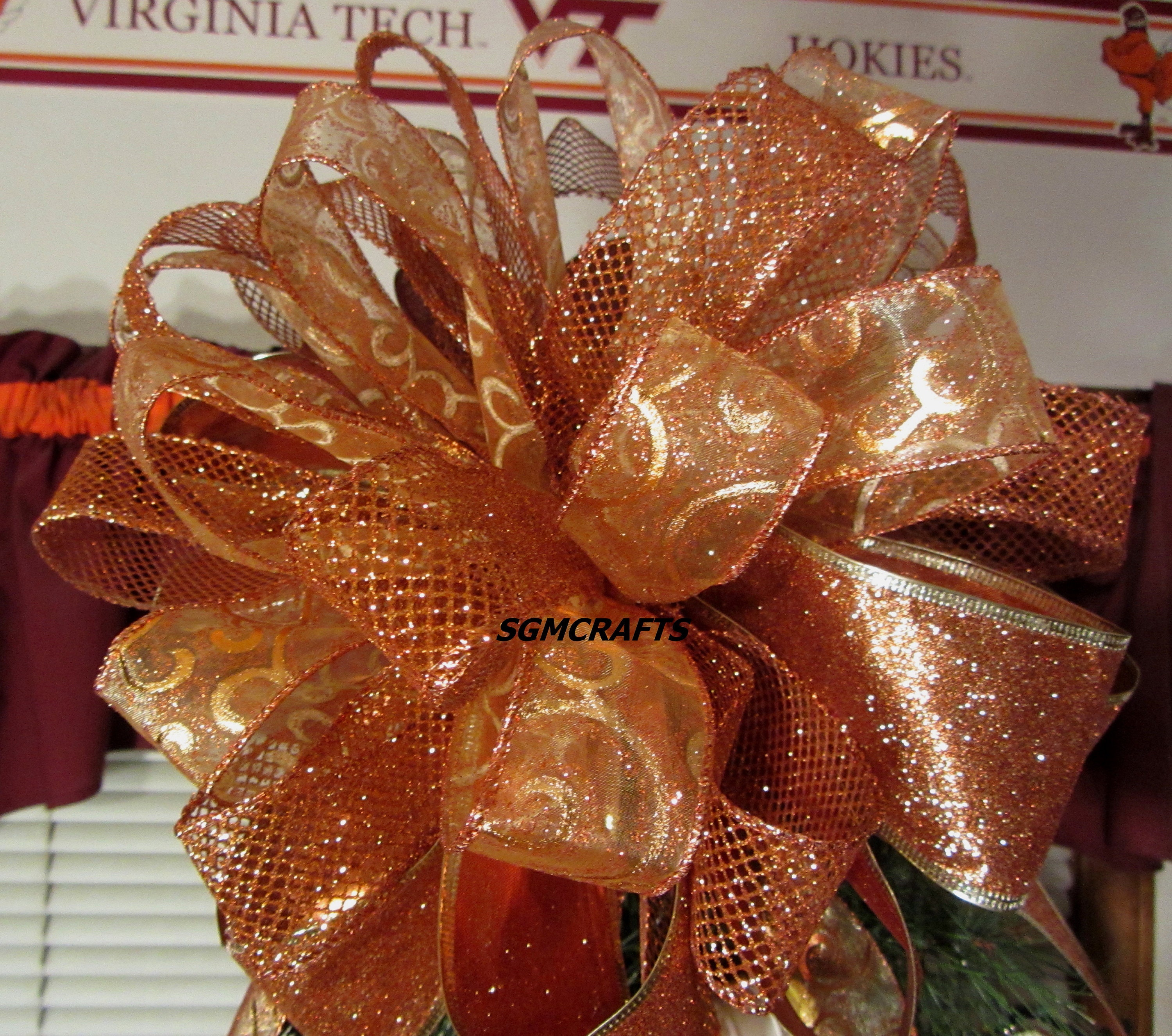 Copper Christmas Tree Wired Ribbon Tree Topper Bow Metallic Etsy